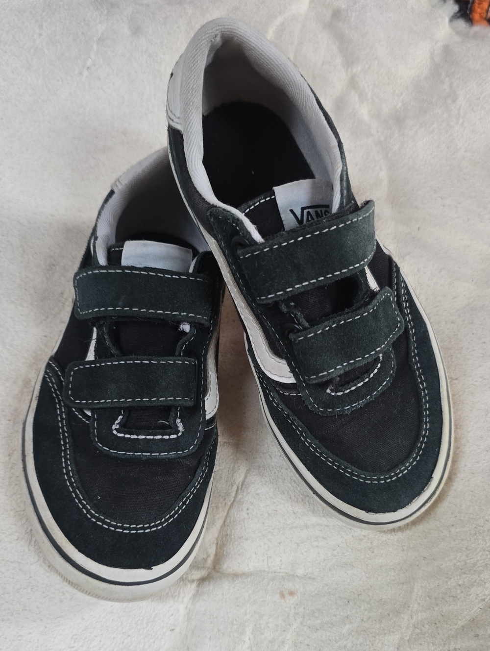Vans Kids Size 13.5 Black and White Velcro Skate Sneakers